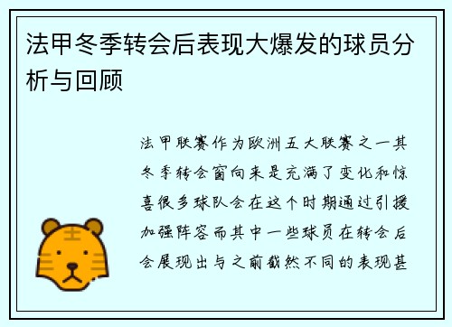 法甲冬季转会后表现大爆发的球员分析与回顾