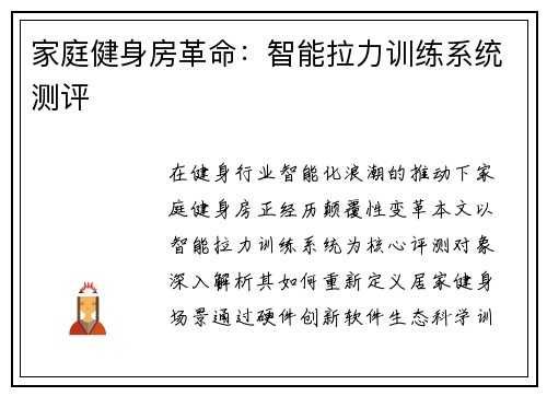 家庭健身房革命：智能拉力训练系统测评